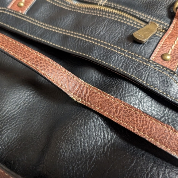 b.o.c. Black and Brown Leather Shoulder Bag Crossover Strap Full Size Purse - Picture 11 of 16